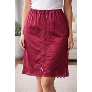 Sliperfection Vintage Burgundy Red Lace Trim Half Slip Skirt M Coquette Romanic
